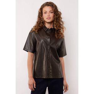 G-maxx - X Froukje - Imitatieleren Blouse - Donkerbruin