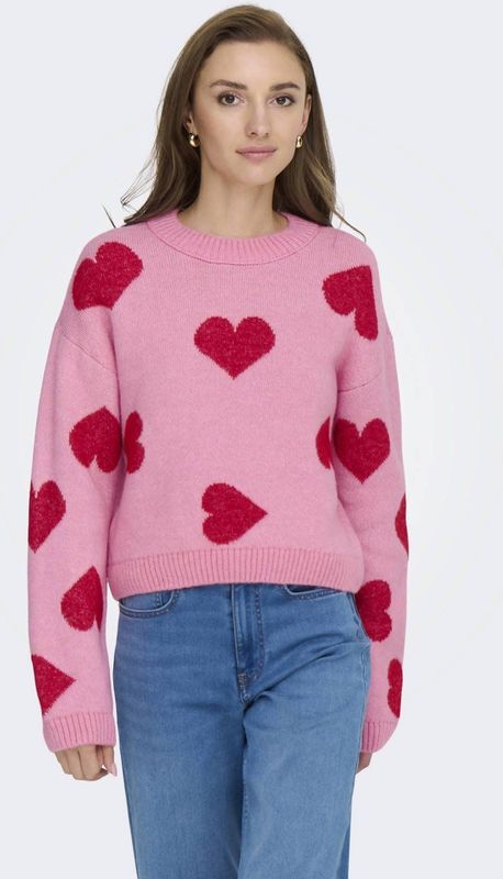 Only - Onlhappie Ls Pullover - Wild Rose/Salsa Mela - Damestrui