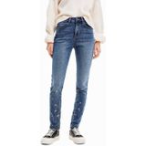 Desigual skinny jeans met borduursels medium blue denim