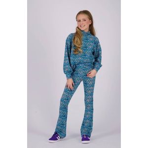 Vingino high waist flared broek Stexie met all over print blauw/grijs