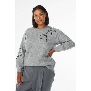 Zizzi gebloemde gebreide trui grijs melange