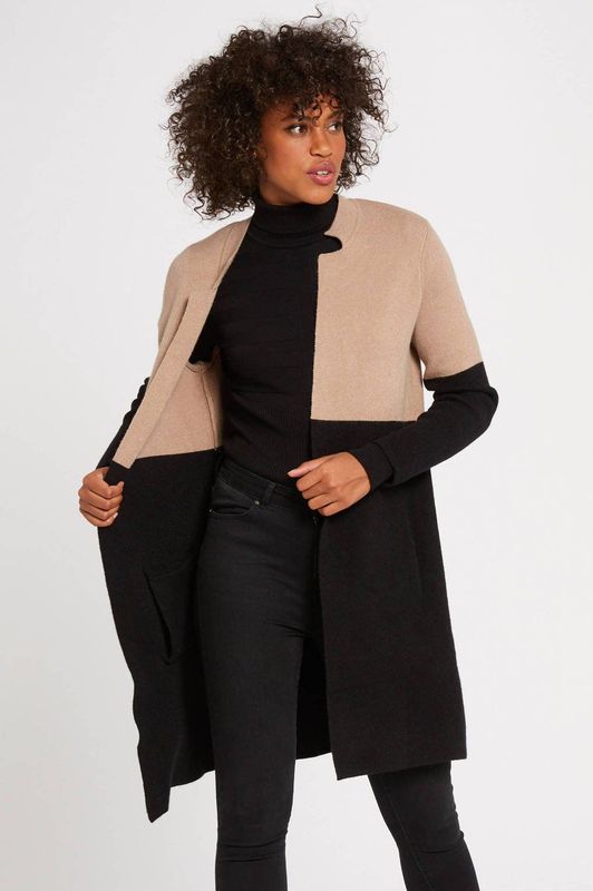 MORGAN - Lange Bicolor Vest - Kastanje - Viscose