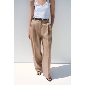 Mango straight high waist broek beige