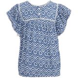 WE Fashion top met all over print blauw/wit