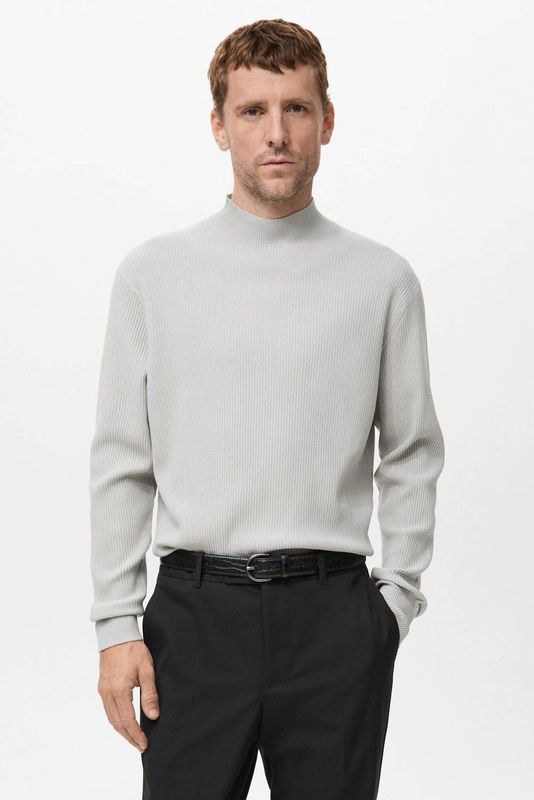 Mango Man trui rib gebreid wit