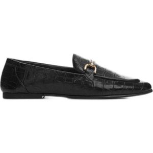 Mango Leren Loafers met Crocoprint Zwart