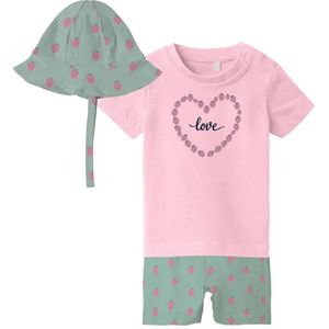 NAME IT BABY T-shirt + korte broek + zonnehoed NBFVUBIE roze/groen