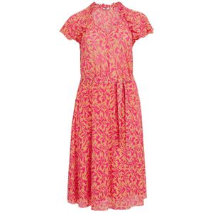WE Fashion Curve jurk met all over print en ruches oranje/roze
