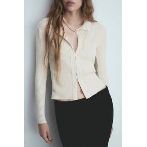 Mango ribgebreid vest beige