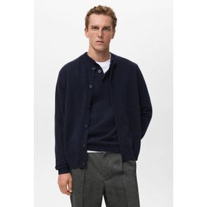 Mango Man vest met wol fijn gebreid donkerblauw