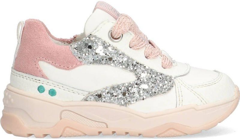 BunniesJR Ciske Chunky leren sneakers met glitters wit/roze