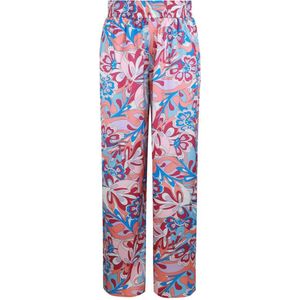 FLURESK x Wehkamp&Co x Wehkamp&Co gebloemde satijnen straight fit broek Loza roze/ blauw