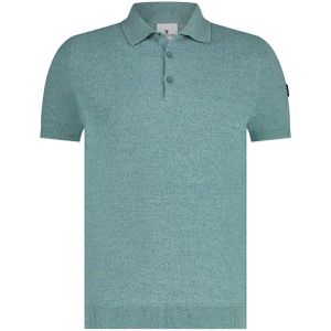 State of Art gemêleerde gebreide regular fit polo azuurblauw/petrol