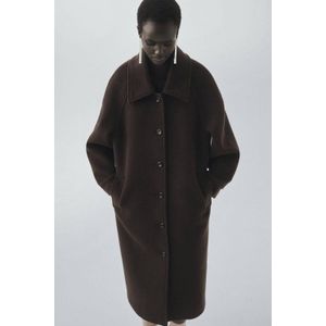 Mango wollen manteljas donkerbruin