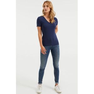 WE Fashion basic T-shirt met biologisch katoen donkerblauw