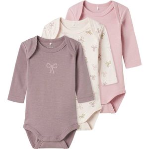 NAME IT BABY romper NBFBODY - set van 3 mauve/roze/ecru