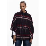 Tartanponcho - Wollen Poncho - Tartan Ruitprint - Verstelbaar Elastiek in de Taille - Ritssluiting