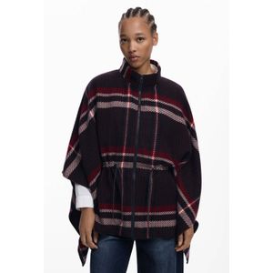 Tartanponcho - Wollen Poncho - Tartan Ruitprint - Verstelbaar Elastiek in de Taille - Ritssluiting