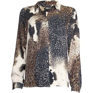 Poools blouse met dierenprint donkerbruin/zwart/wit