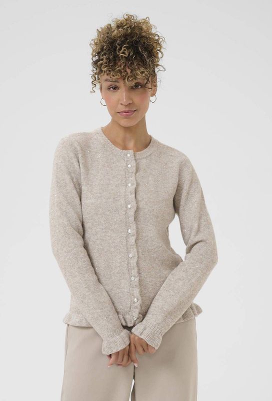 Cream gebreid vest met wol taupe