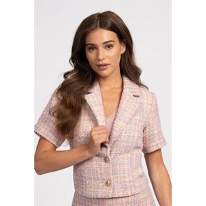 NIKKIE tweed cropped blazer lichtroze met lurex