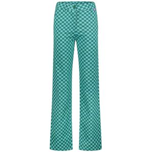 Ellastiek geruite high waist straight fit pantalon Freek groen