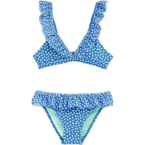 WE Fashion triangel bikini met ruches blauw/wit