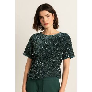 Expresso glitter top donkergroen met pailletten
