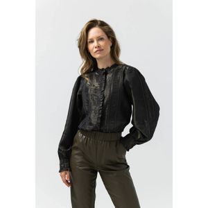 LabeL DOT imitatieleren flared regular waist flared broek groen