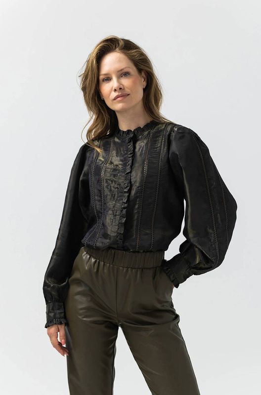 LabeL DOT imitatieleren flared regular waist flared broek groen