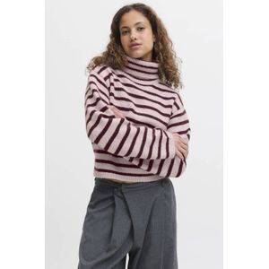 JJXX coltrui grof gebreid gestreept roze/donkerrood