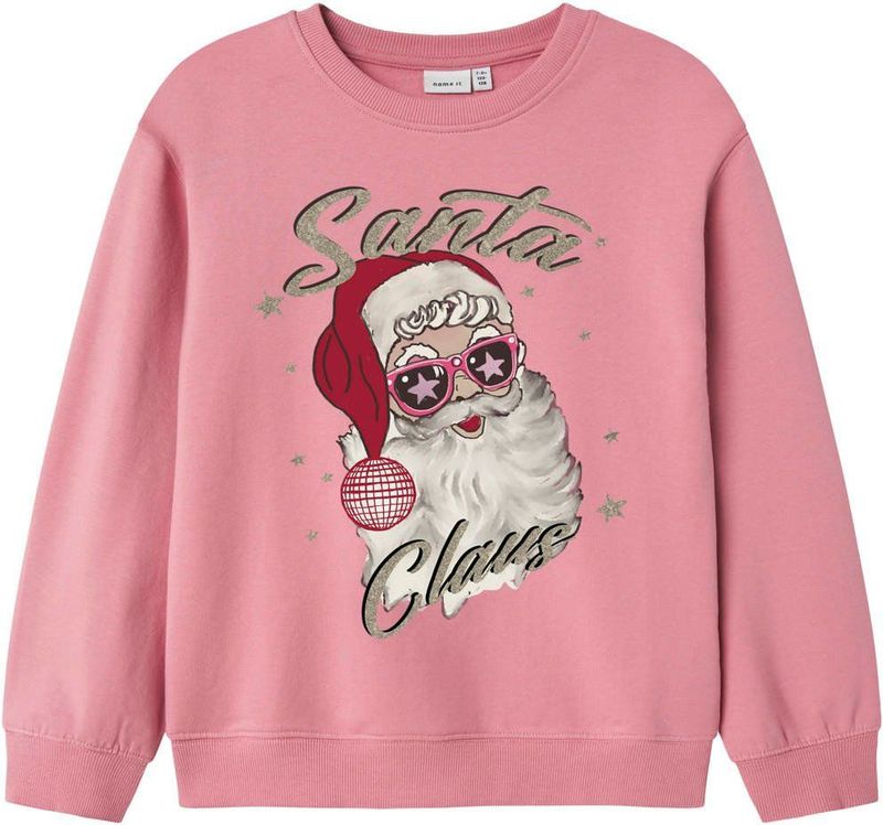 NAME IT - NKFRASAB - Sweater - Snoepjesroze - 80% Katoen - Glitterprint