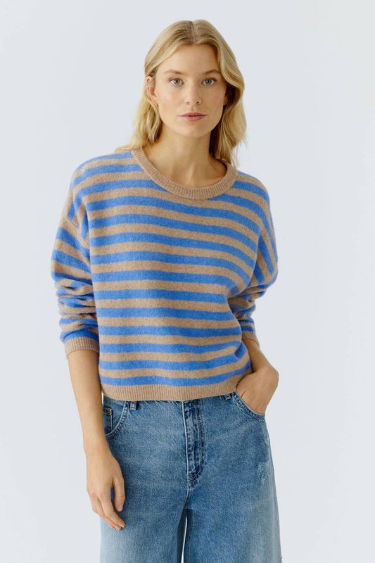 OUI gestreepte pullover met wol blauw