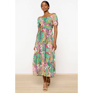 LOLALIZA gebloemde off shoulder maxi jurk groen/blauw/roze