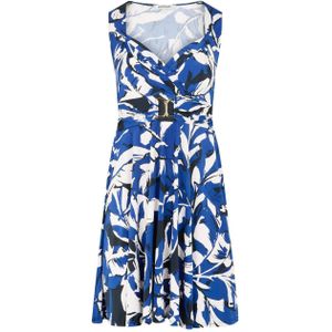 Morgan A-lijn jurk met all over print en ceintuur blauw/wit