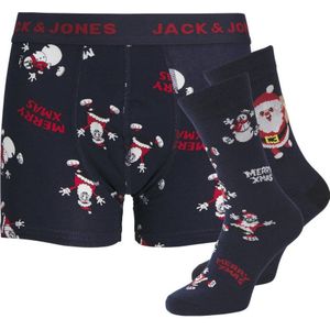 JACK & JONES JUNIOR giftbox boxerhort + sokken JACHAPPY XMAS donkerblauw