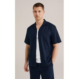 WE Fashion linnen casual overhemd donkerblauw
