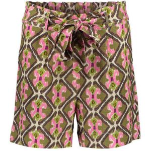 Geisha loose fit short met all over print olijfgroen/roze