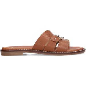 Manfield leren slippers met gesp cognac