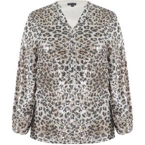 Exxcellent blouse met panterprint zand met pailletten