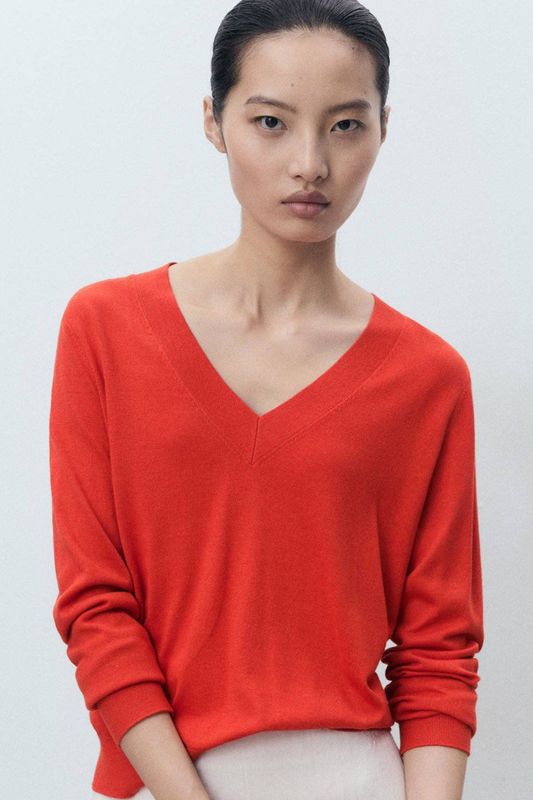 Mango - Gebreide Trui - Donker Oranje - Fijn Gebreid