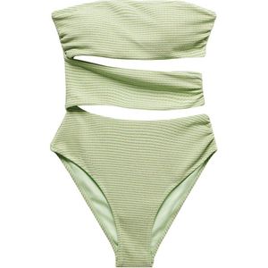 Mango Kids strapless cut-out badpak met textuur lichtgroen