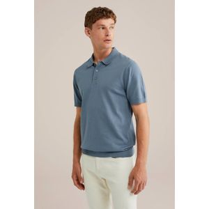 WE Fashion regular polo fijn gebreid grijsblauw