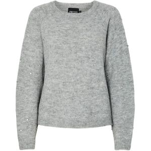 PIECES Curve trui lichtgrijs gebreid