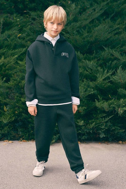 Mango Kids hoodie met backprint donkergroen