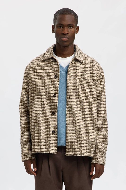 SELECTED HOMME geruit overshirt bruin