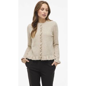 Vila Vijacia o-neck ls frill knit cardibfs beige