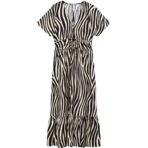 Mango A-lijn jurk met zebraprint en volant zwart/ecru