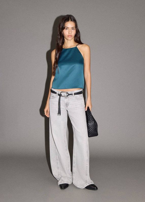 MANGO TEEN satijnen haltertop blauw