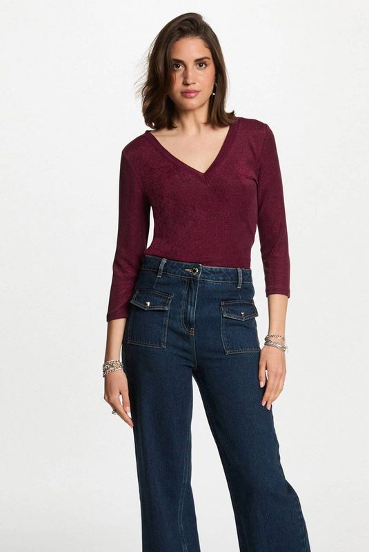 Morgan T-shirts met lange mouwen, Plum M, XS